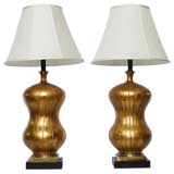 Pair Impressive Gilt Double Gourd Table Lamps