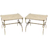 Pair Italian Marble Top Tables With Bronze Curule Form Bases