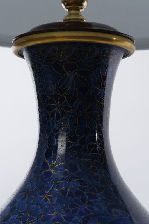 Cloissoné Pair Chinese Urn Form Blue Cloisonne Lamps