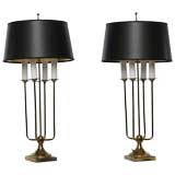 Pair Parzinger Style Four Light Brass Candelabra Lamps