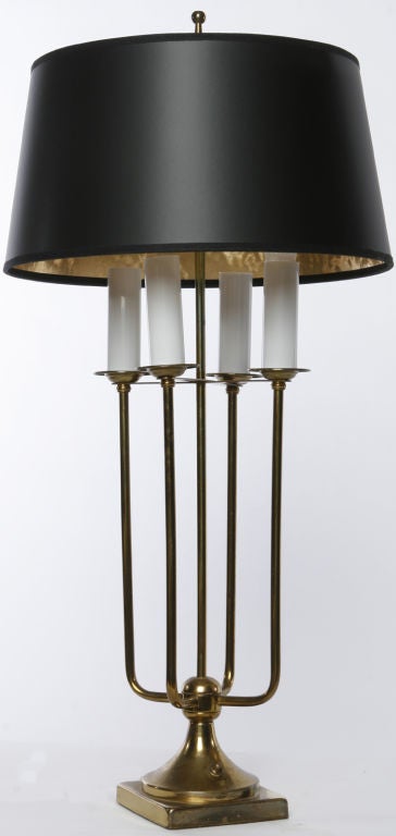 Pair Parzinger Style Four Light Brass Candelabra Lamps