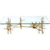 Brutalist Gilt Iron Lotus Coffee Table With Glass Top