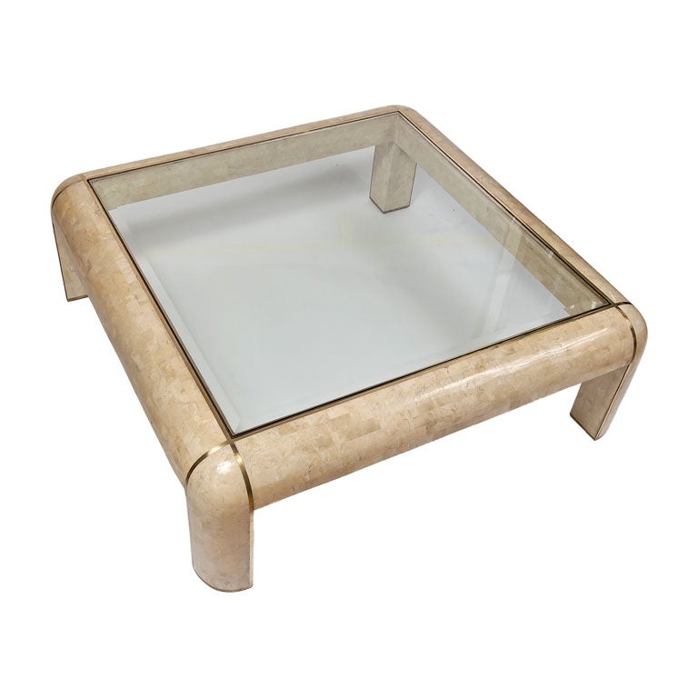 Maitland Smith Tessellated Stone Coffee Table With Brass Inlay