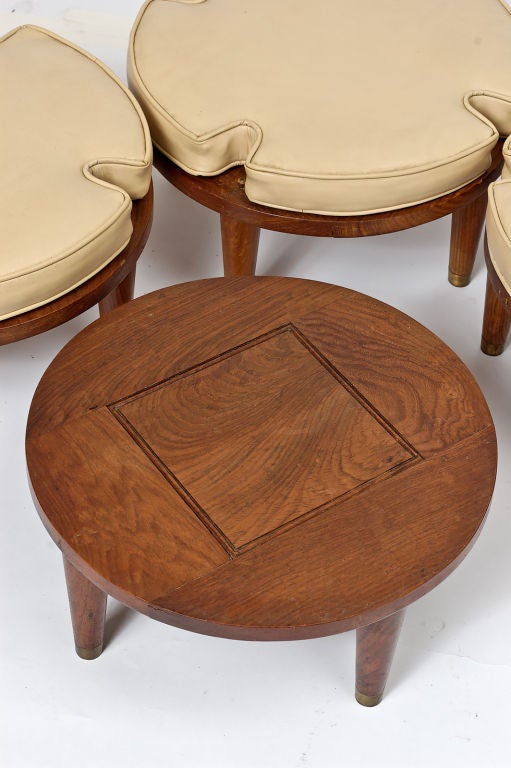 Pakistani Set Four Round Walnut & Leather Stacking Stools