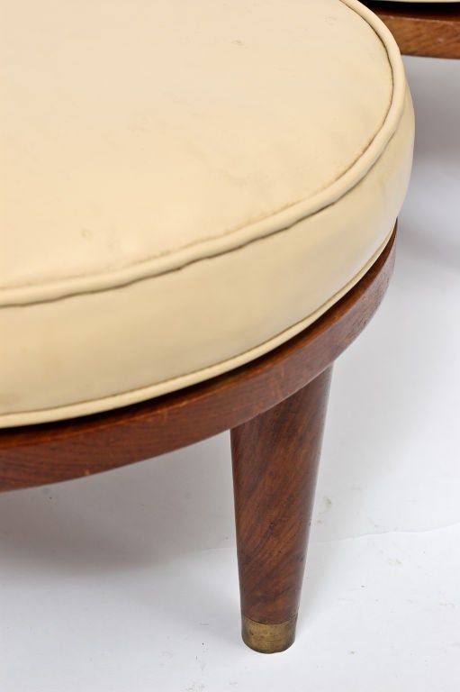 20th Century Set Four Round Walnut & Leather Stacking Stools