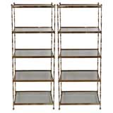 Pair Rare 1940s Solid Brass And Glass Etageres Pair Rare 1940s Solid Brass And Glass Etageres