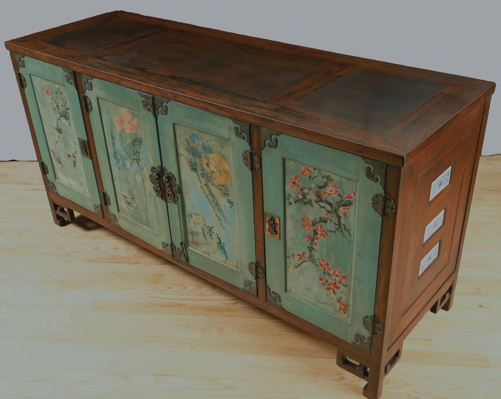 Chinese Hand-Painted Mahogany Sideboard