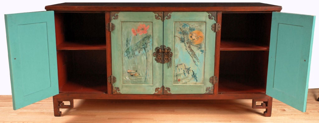 Wood Chinese Hand-Painted Mahogany Sideboard