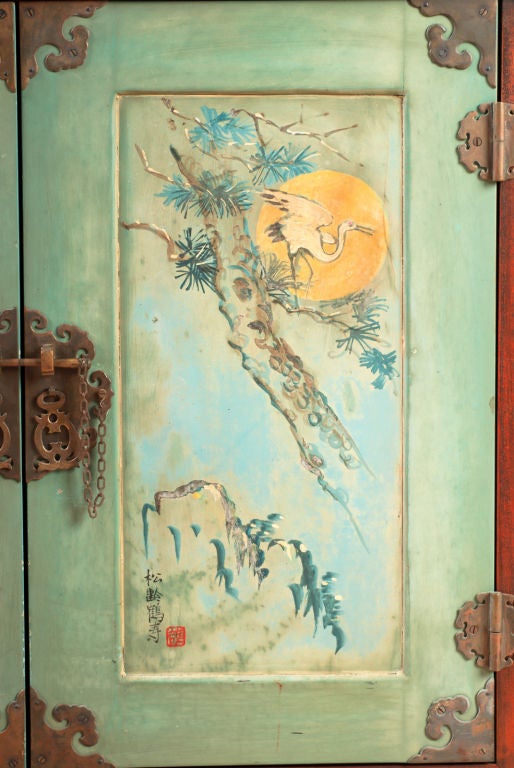Chinese Hand-Painted Mahogany Sideboard 1