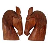 Pair Large Wooden Horse Head Sculptures