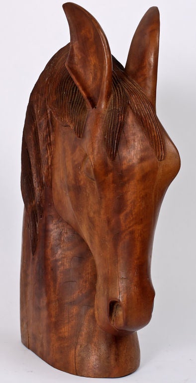 Pair Large Wooden Horse Head Sculptures