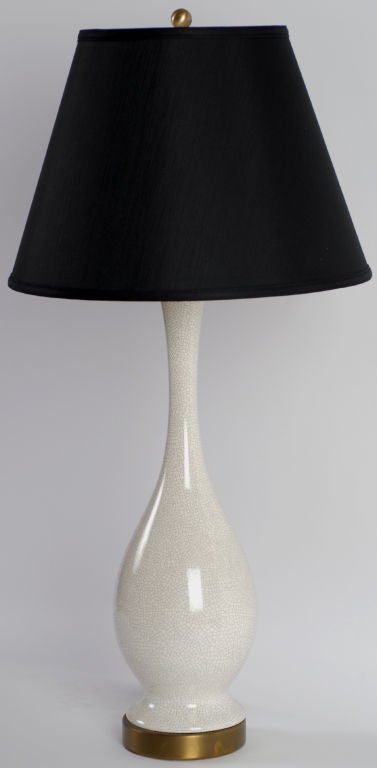 Pair Of Gourd Form White & Gray Crackle Glaze Ceramic Lamps