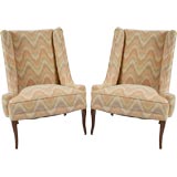 Pair Of 1940s Low-Arm Wing Chairs With Flamestitch Upholstery