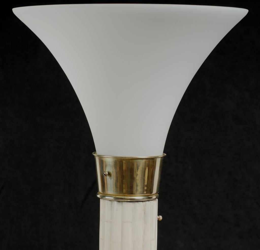 Karl Springer Style Bronze & Tessellated Bone Torchiere
