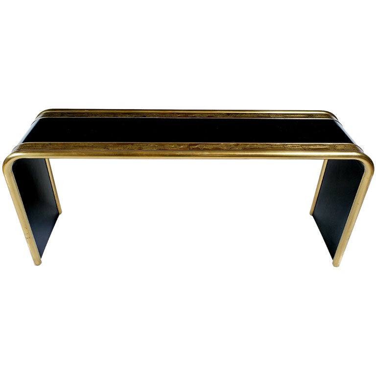 Mastercraft Black Lacquer & Acid Etched Brass Waterfall Console