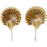 Pair Brass Shell Sconces Attr. To Gabriella Crespi