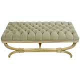 Button Tufted Regency Bench With Reeded Curule Legs