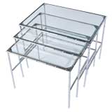 Set Of Three Chrome Bamboo & Glass Nesting Tables