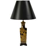 Vintage Black Japanese Urn Form Table Lamp With Peony Decoration