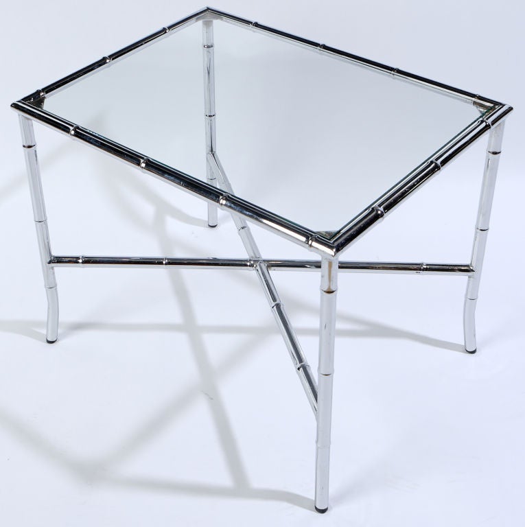 American Chrome Bamboo & Glass End Table For Sale