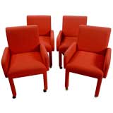 Set Of Four Red Wool Arm Chairs By Milo Baughman