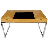 Milo Baughman  Bamboo, Chrome & Black Glass Writing Desk