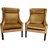 Pair Borge Mogensen Wing Chairs In Cocoa Silk Velvet