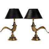 Pair Chapman Ram's Horn & Bronze Table Lamps