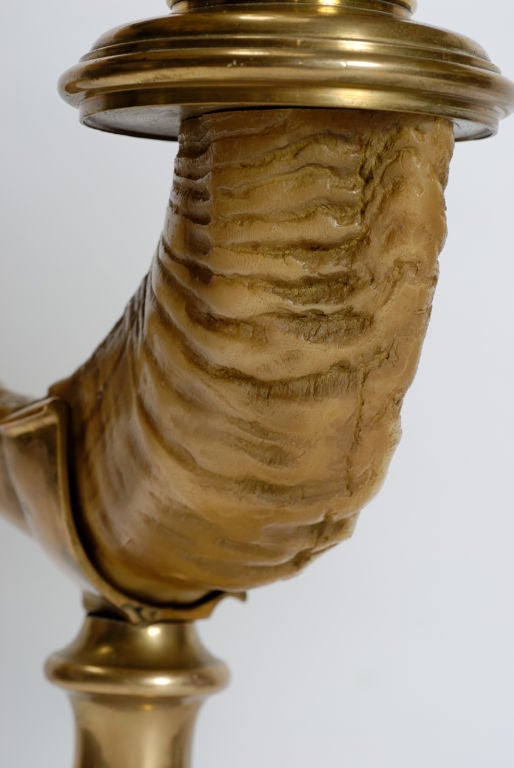 Late 20th Century Pair Chapman Ram's Horn & Bronze Table Lamps