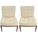 Pair Walnut Upholstered Slipper Chairs