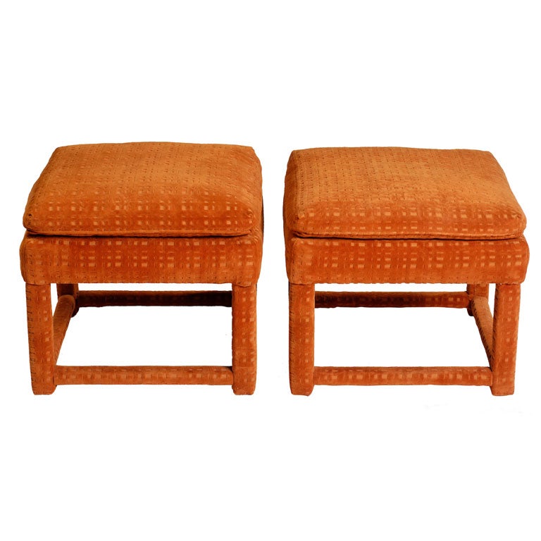 Pair 1970s Fully Upholstered Parsons Benches