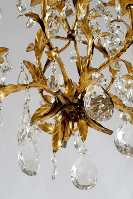 1940s Gilt Tole & Crystal Italian Chandelier