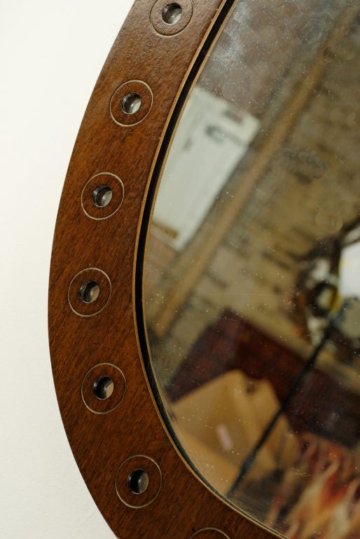 Oval Art Deco Mirror With Perforated & Gilt Mahogany Frame