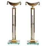 Pair Neoclassical Brass And Glass Table LampsBy Fontana Arte
