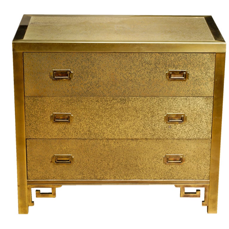 Rare Textured Brass-Clad Commode By Mastercraft