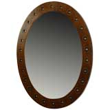 Oval Art Deco Mirror With Perforated & Gilt Mahogany Frame