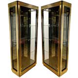 Pair Black Lacquer & Brass Mastercraft Display Cabinets
