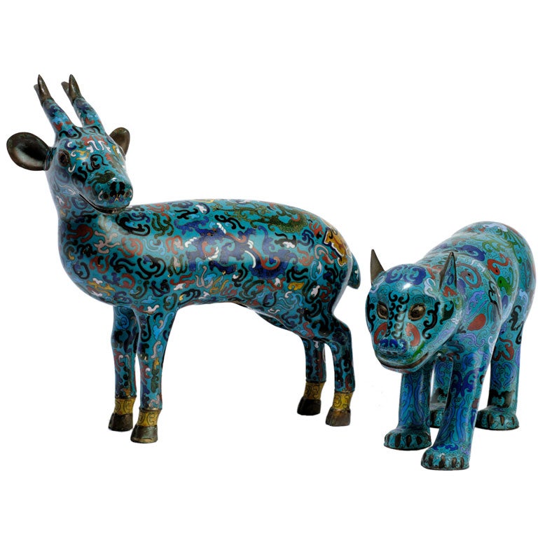 Ram et chat cloisonné bleu turquoise