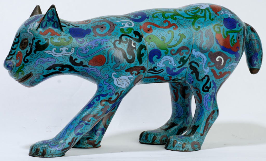 Chinois Ram et chat cloisonné bleu turquoise