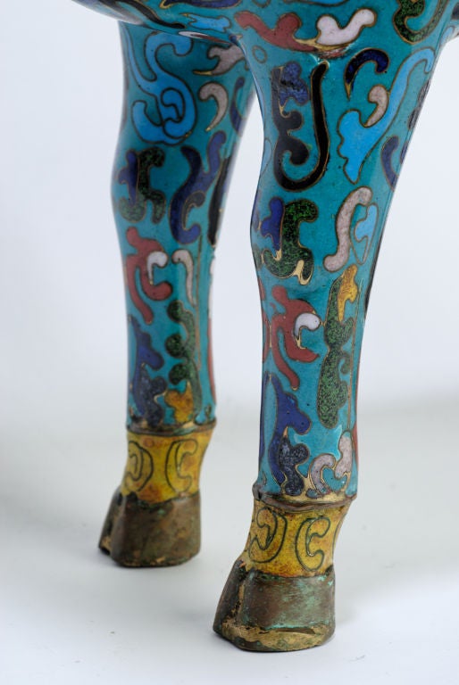 Ram et chat cloisonné bleu turquoise Excellent état à Chicago, IL