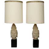 Pair Monumental Asian Goddess Table Lamps