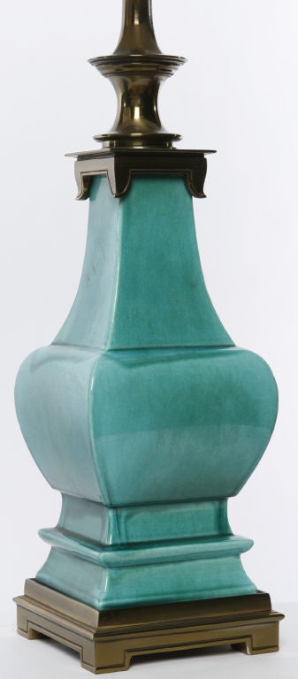 Pair Stiffel Turquoise Porcelain And Bronze Lamps