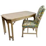 Elegant Painted Chinese Chippendale Writing Desk & Chair