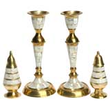 Hand Wrought Brass & Mother Of Pearl Table Set 8