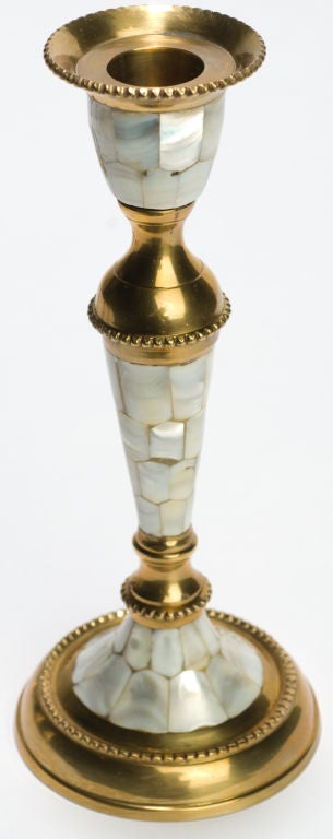 brass and mother of pearl candlesticks