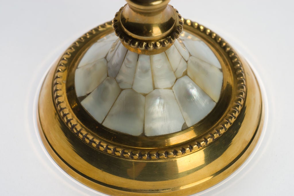 Hand Wrought Brass & Mother Of Pearl Table Set For Sale 1