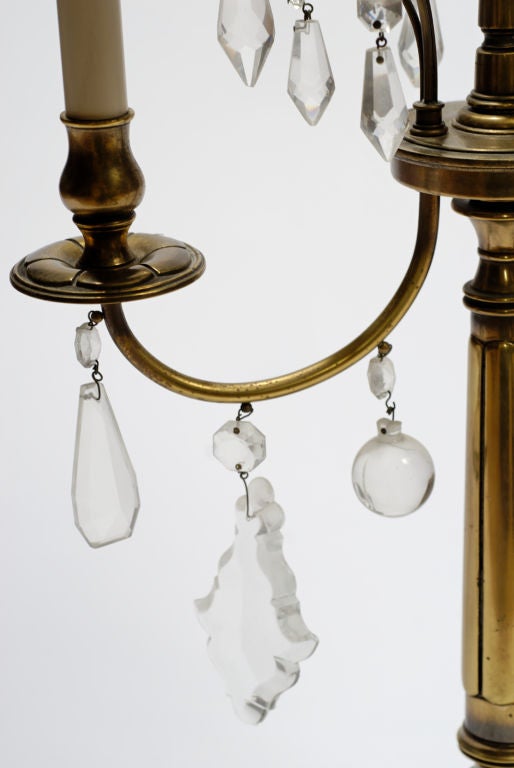 Pair Large Brass & Crystal Bouillotte Lamps By Stiffel 3