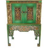 Emerald Green Chinese Cabinet Inset With Antique Gilt Panels