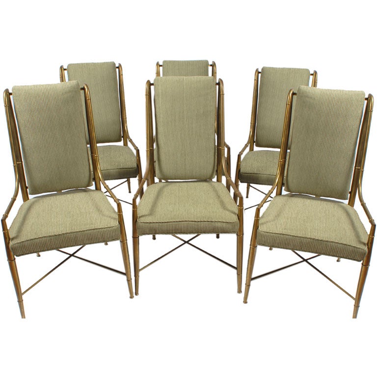 Set Of Six Italian Brass Bamboo Chairs