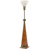 Stiffel Walnut & Brass Obelisk Lamp With Decorative Spheres